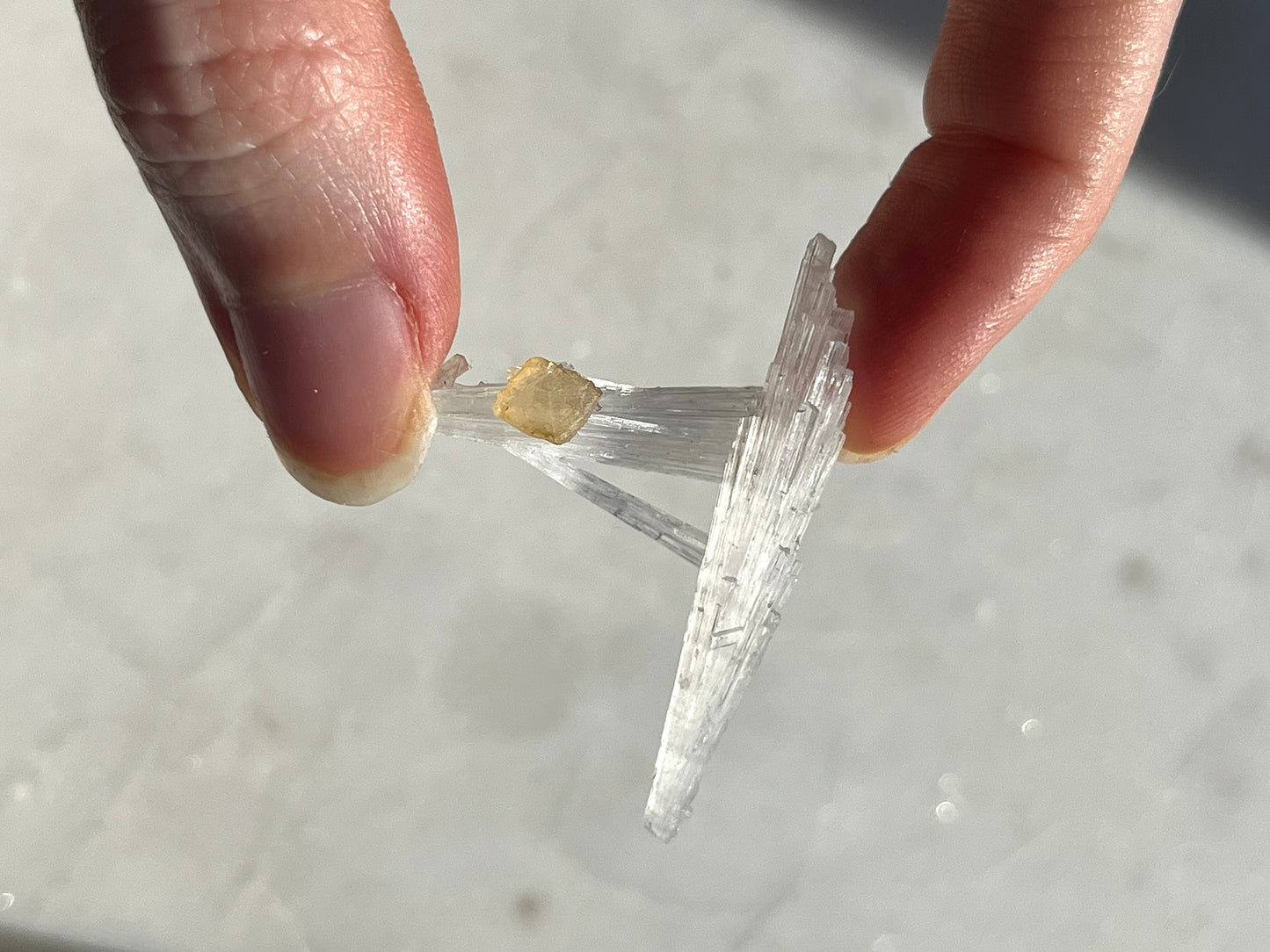 A Grade Yellow Rhombohedral Calcite on Scolecite Spray Specimen #SC10