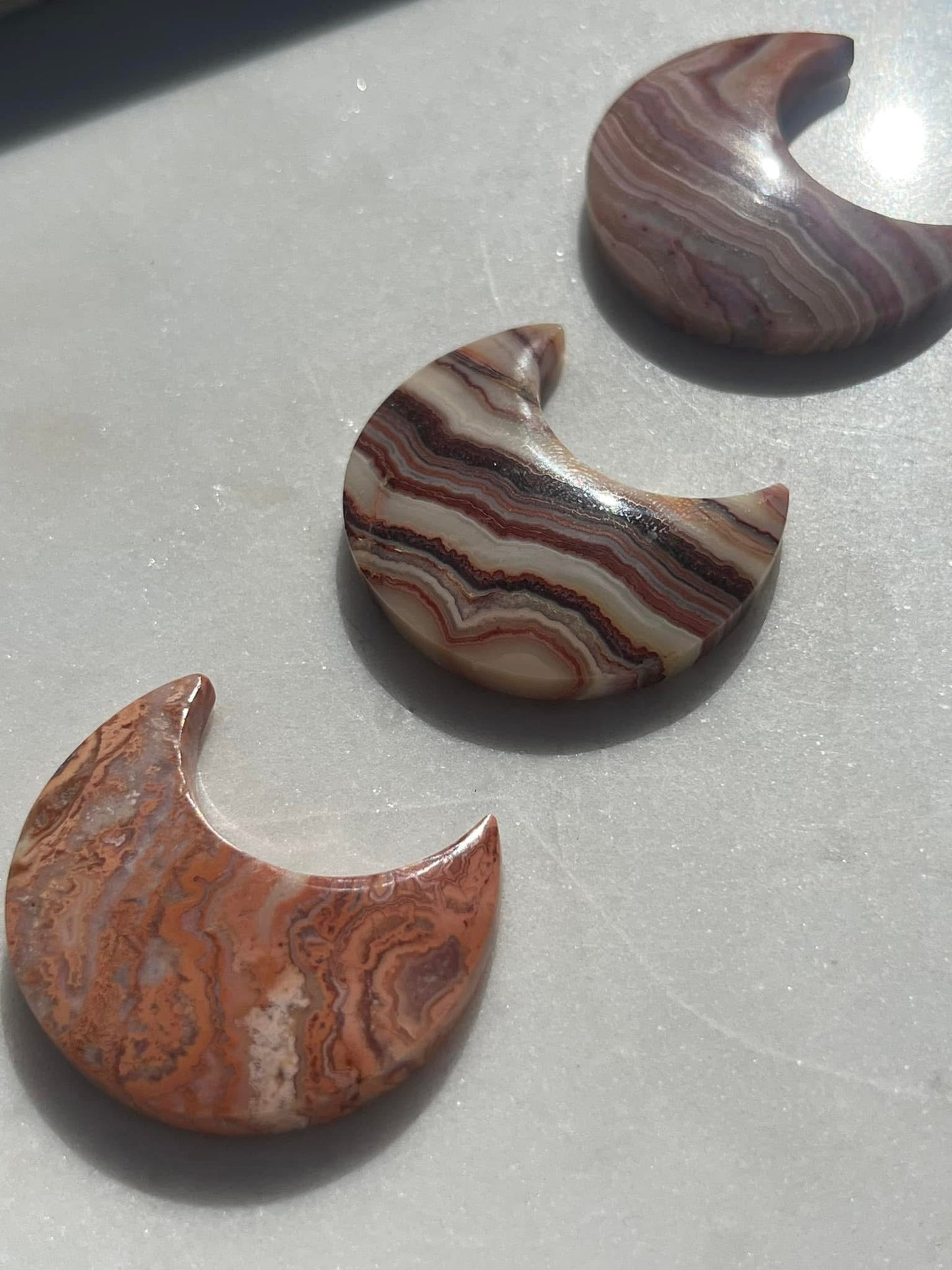 Pink Crazy Lace Agate Moon Carving