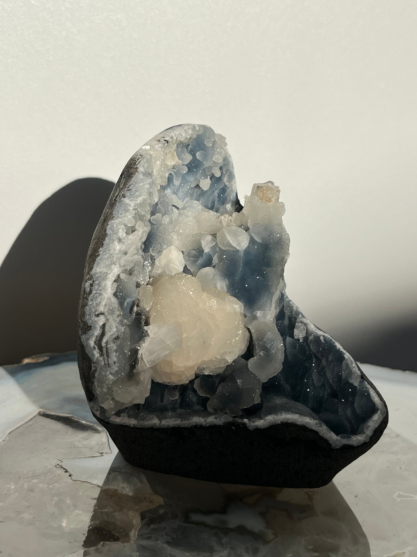 Pseudostalactitic Blue Chalcedony and Peach Stilbite Specimen (ex. Sachdave S & Alisha I collection)