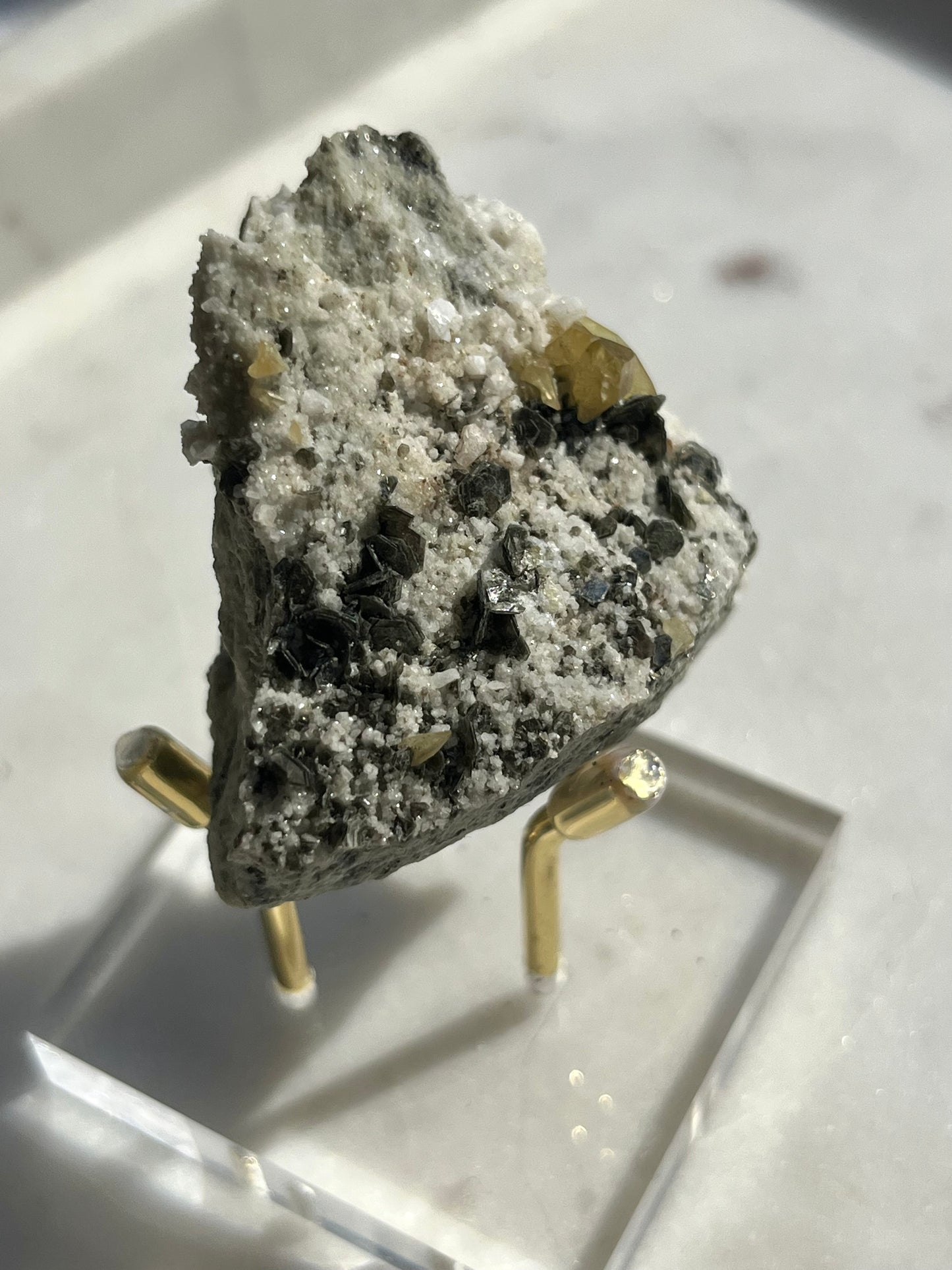 "Apollo" Titanite, Calcite & Silver Mica Specimen on Feldspar Matrix #6