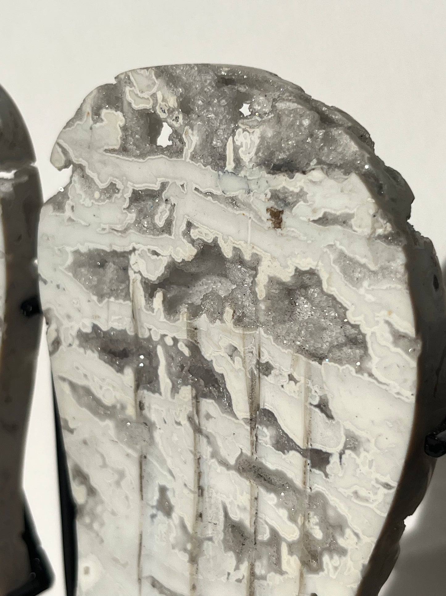 Druzy Snow Agate Angel Wings on Stand