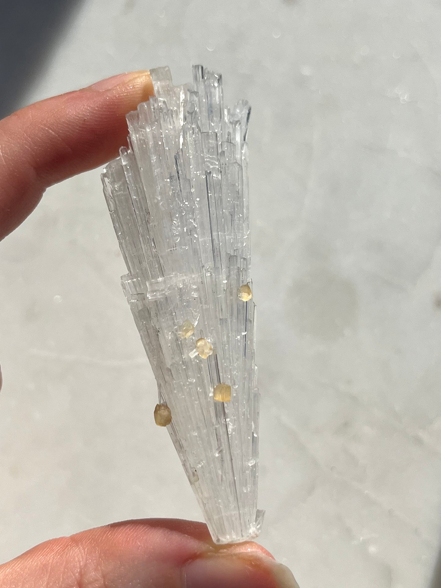 A Grade Yellow Rhombohedral Calcite on Scolecite Spray Specimen #SC7