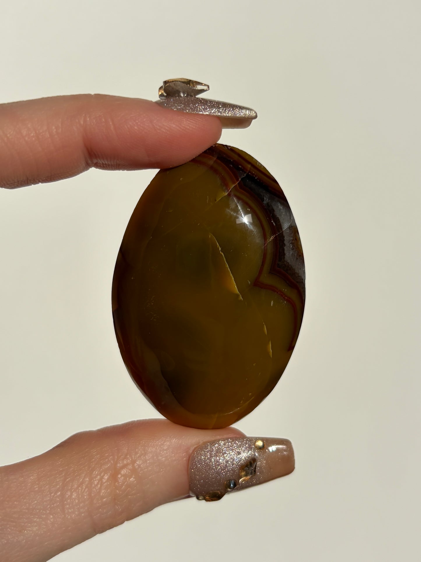 Ochre Yellow & Red Banded Indonesian Agate with Quartz and Dendritic Inclusions Palmstone B