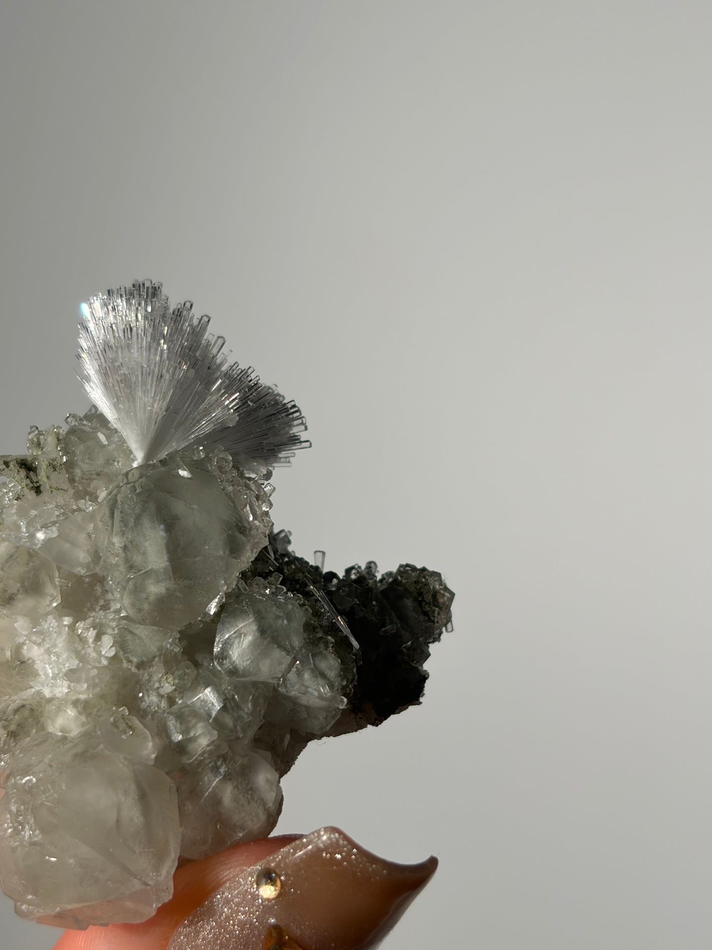 “Frozen Fireworks” Natrolite Specimen with Quartz, Apophyllite & Calcite I