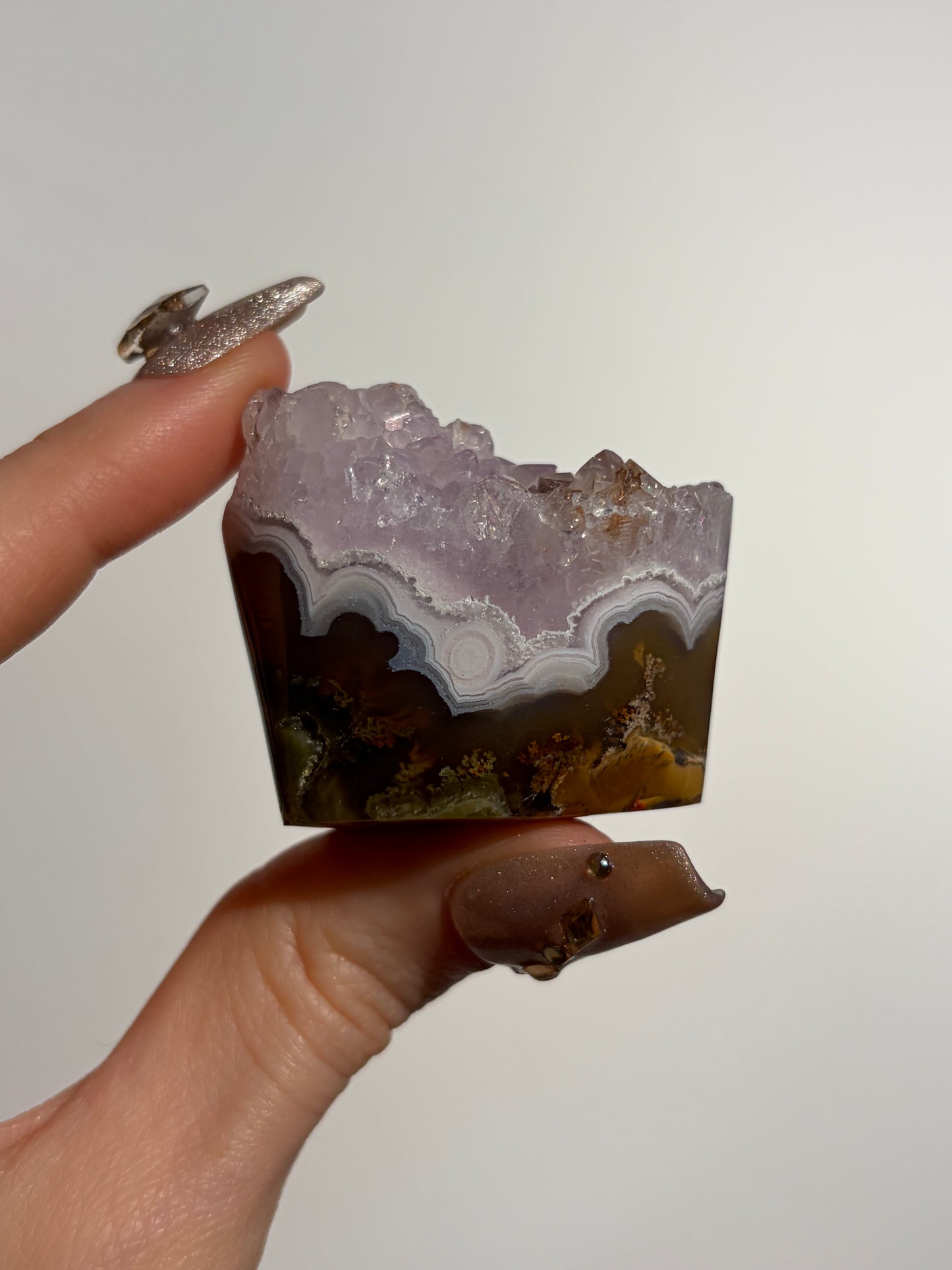 Nebula Agate with Amethyst and Multicoloured Moss Freeform F