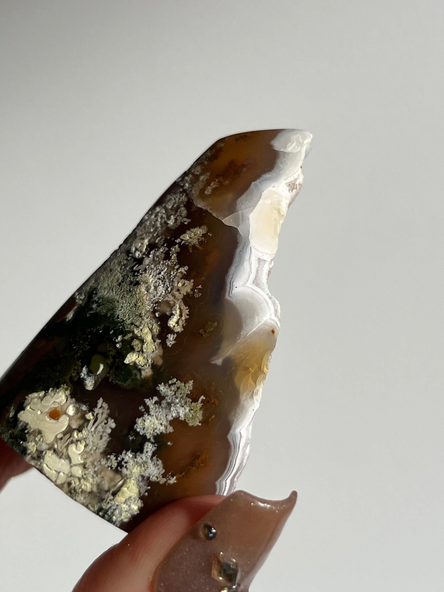 Druzy Nebula Agate Standing Freeform with Multicoloured Moss Inclusions F