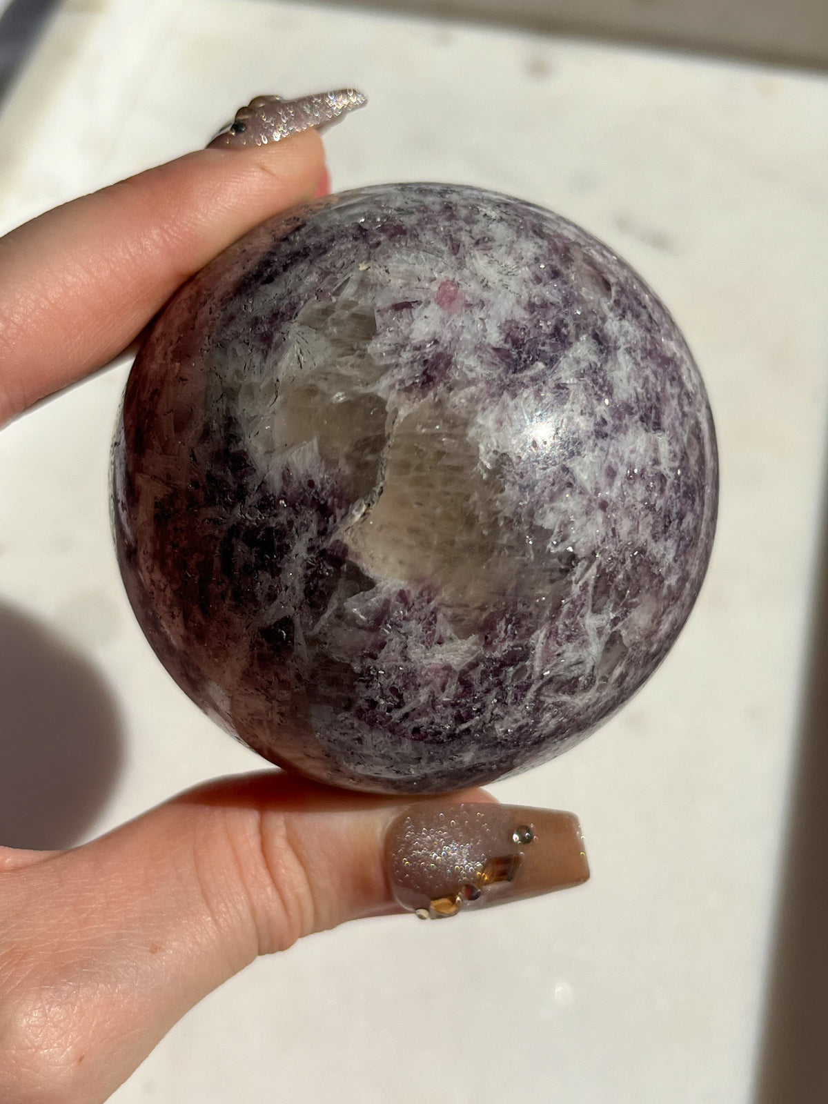 Lepidolite, Pink Tourmaline, Clevelandite and Smokey Quartz Sphere