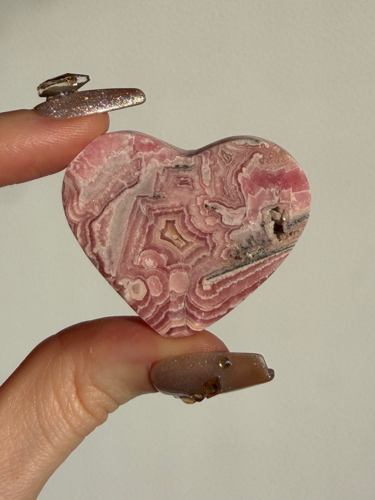 Floral Banded Rhodochrosite Flatback Heart A