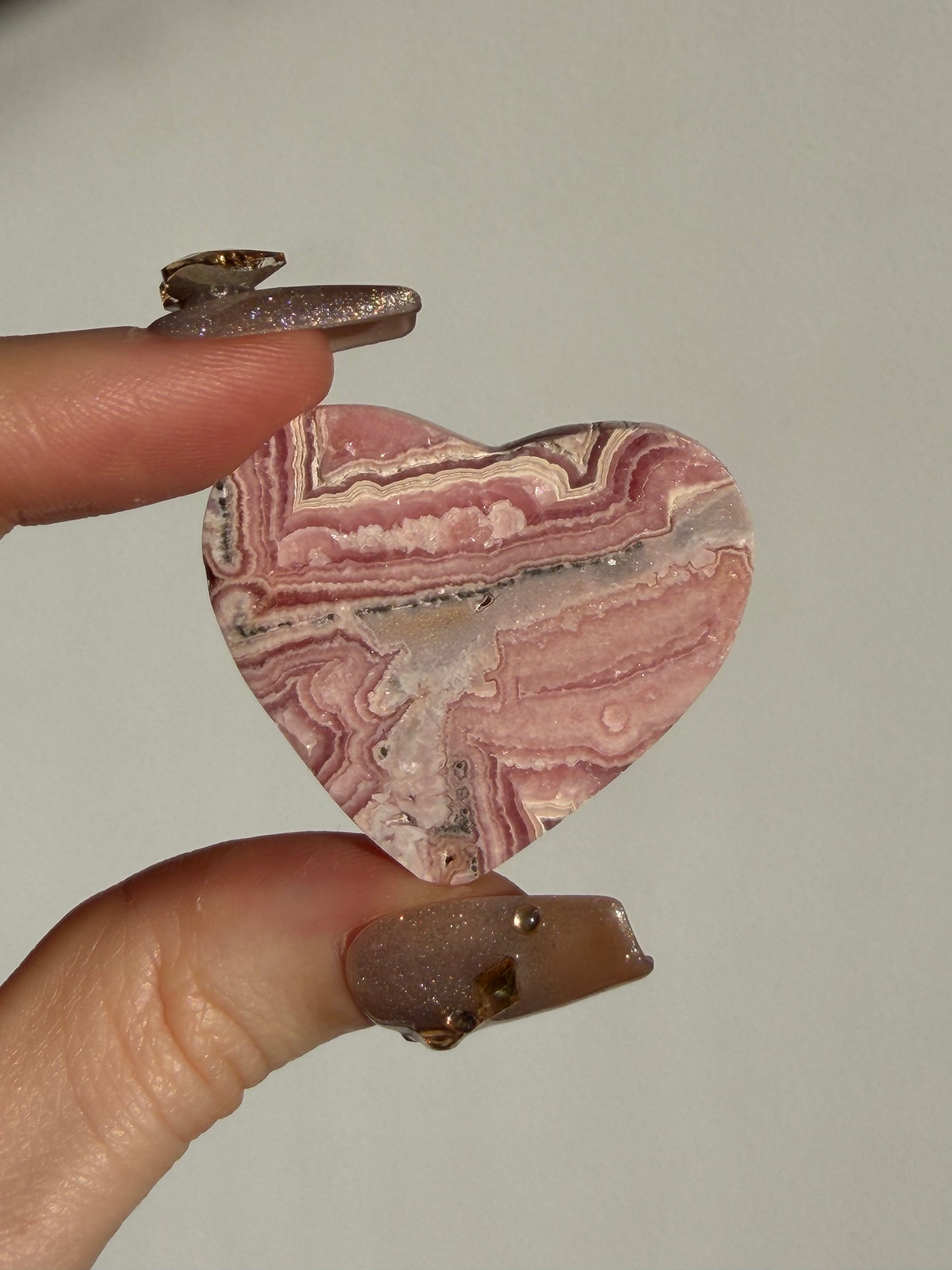Floral Banded Rhodochrosite Flatback Heart E