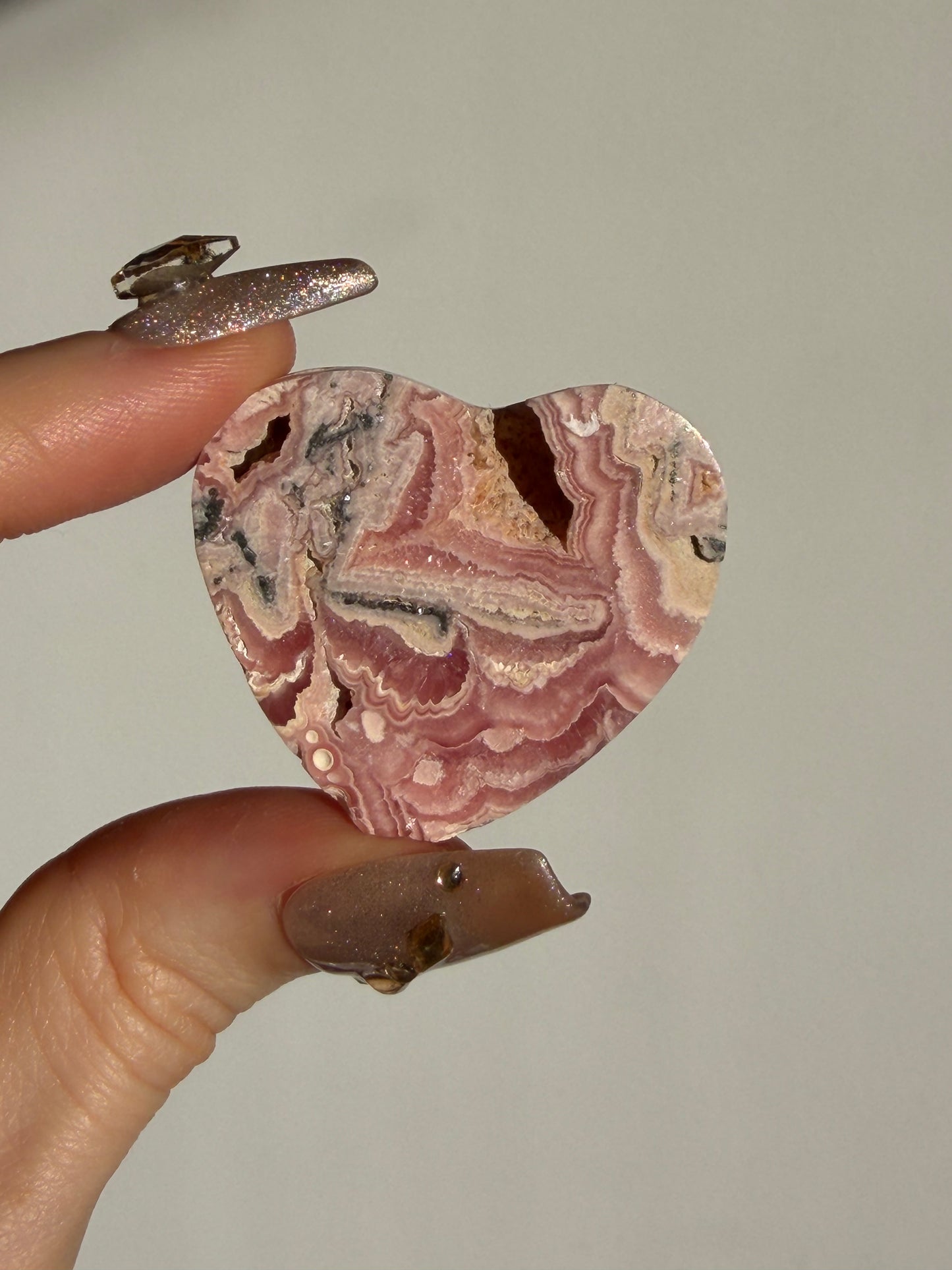Floral Banded Rhodochrosite Flatback Heart L