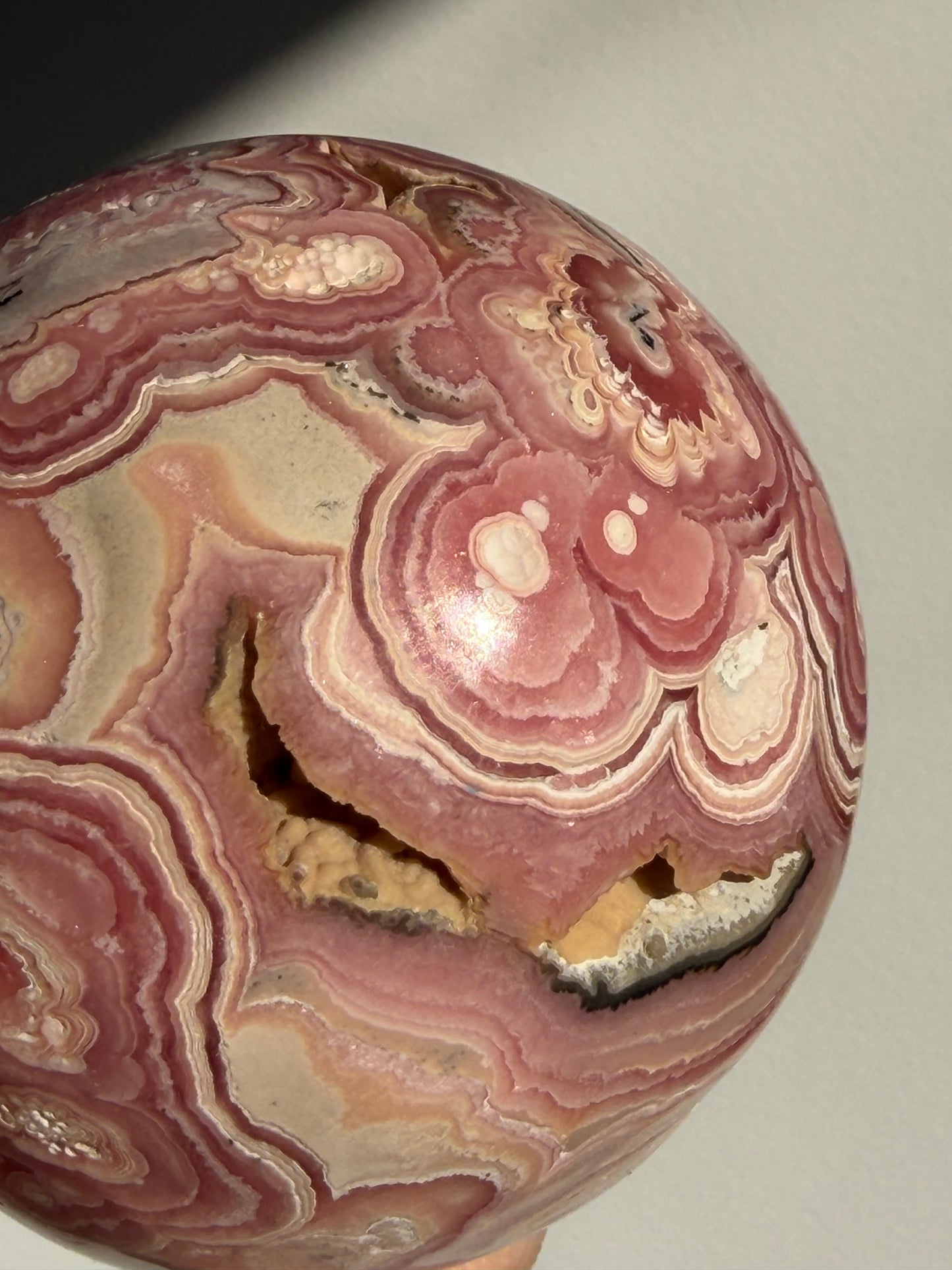 “Rosen Blooms” Floral Banded Rhodochrosite Sphere A