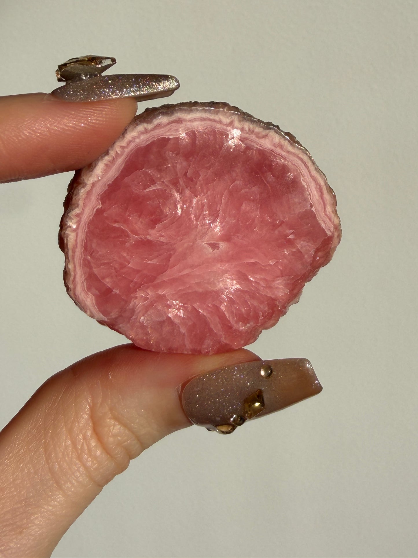 1980s Ortiz Vein Rhodochrosite Single Eye Stalactite Slice B
