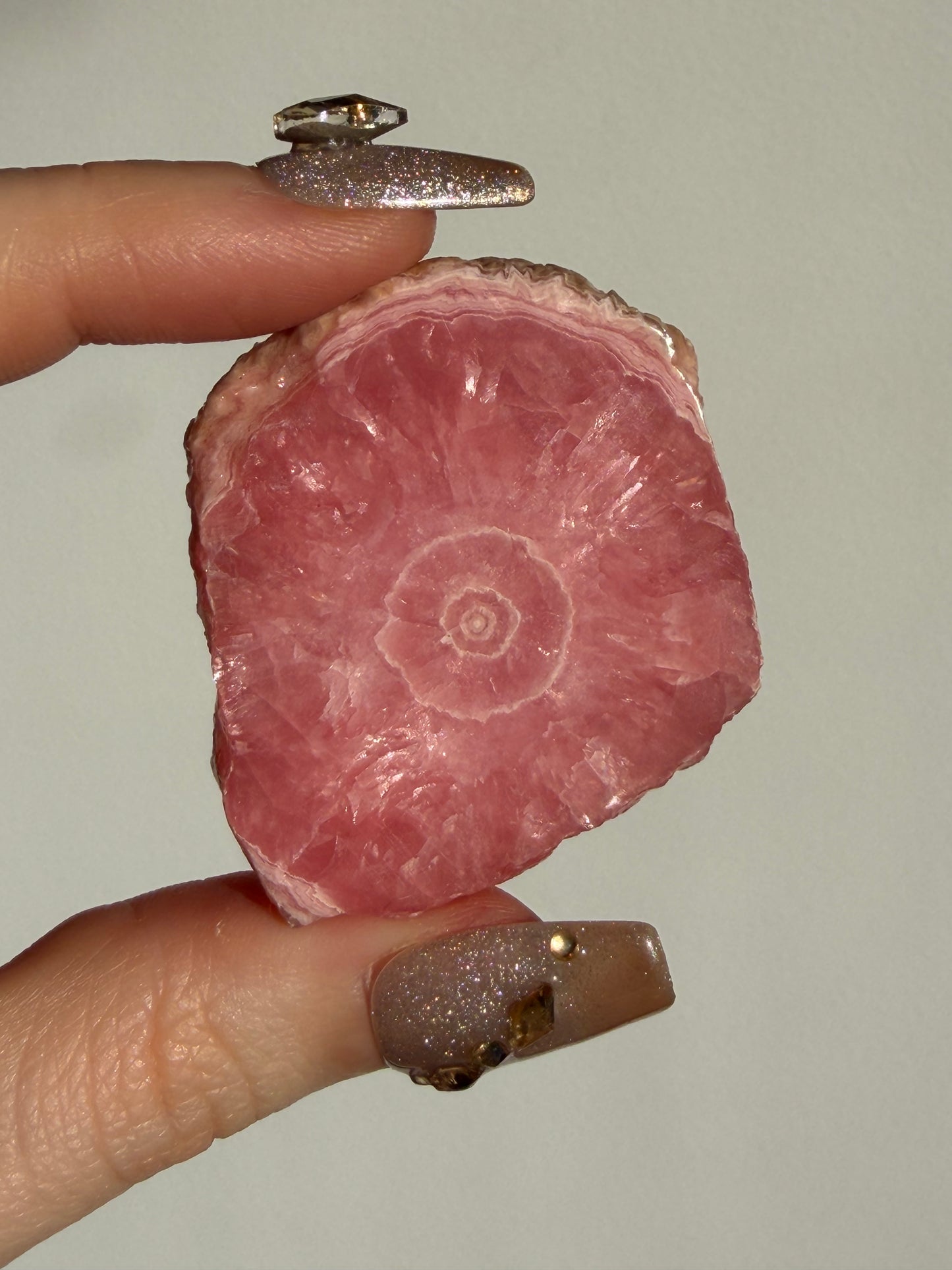 1980s Ortiz Vein Rhodochrosite Single Eye Stalactite Slice C