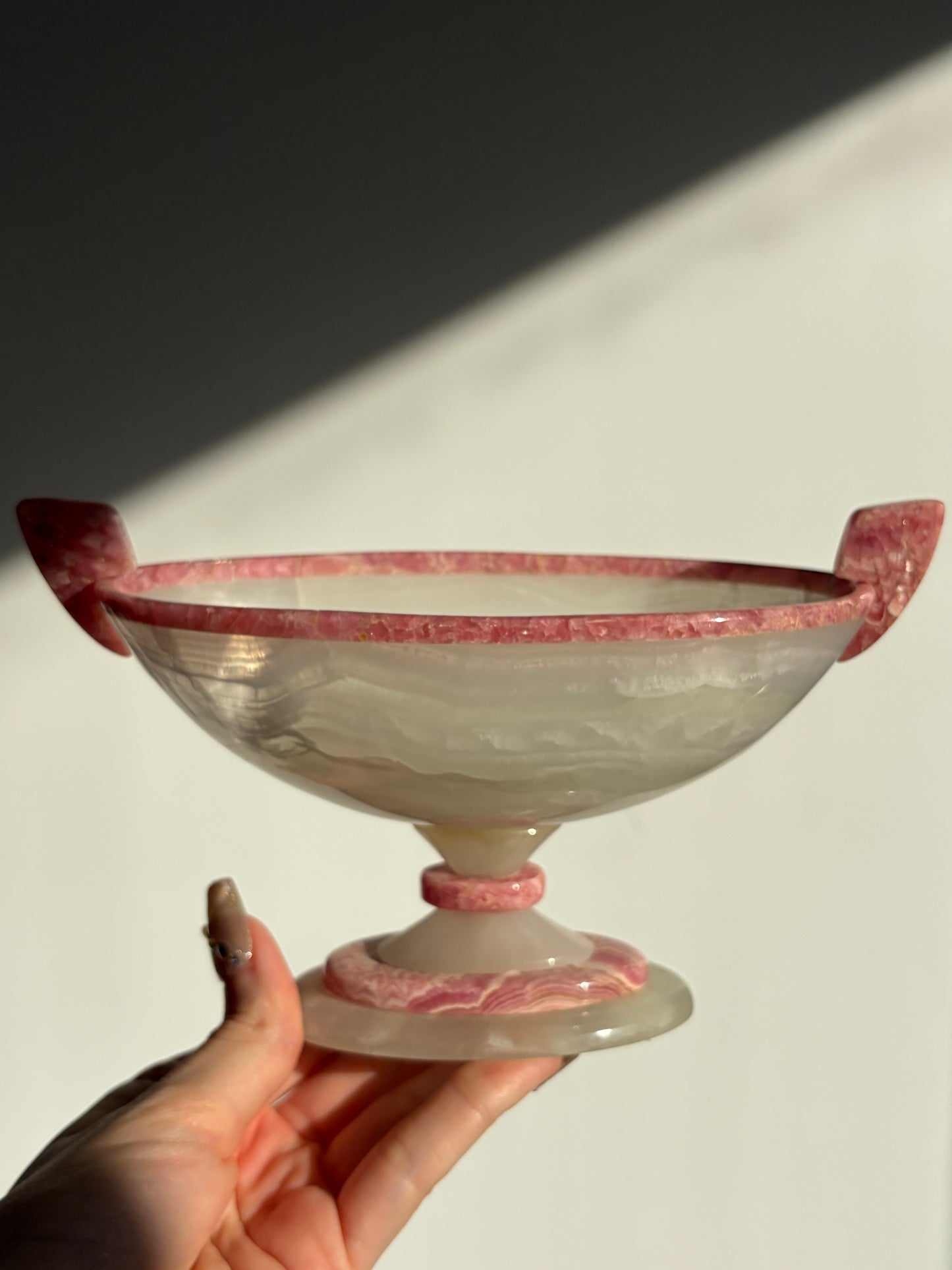 Floral Banded Rhodochrosite & White Calcite Vessel