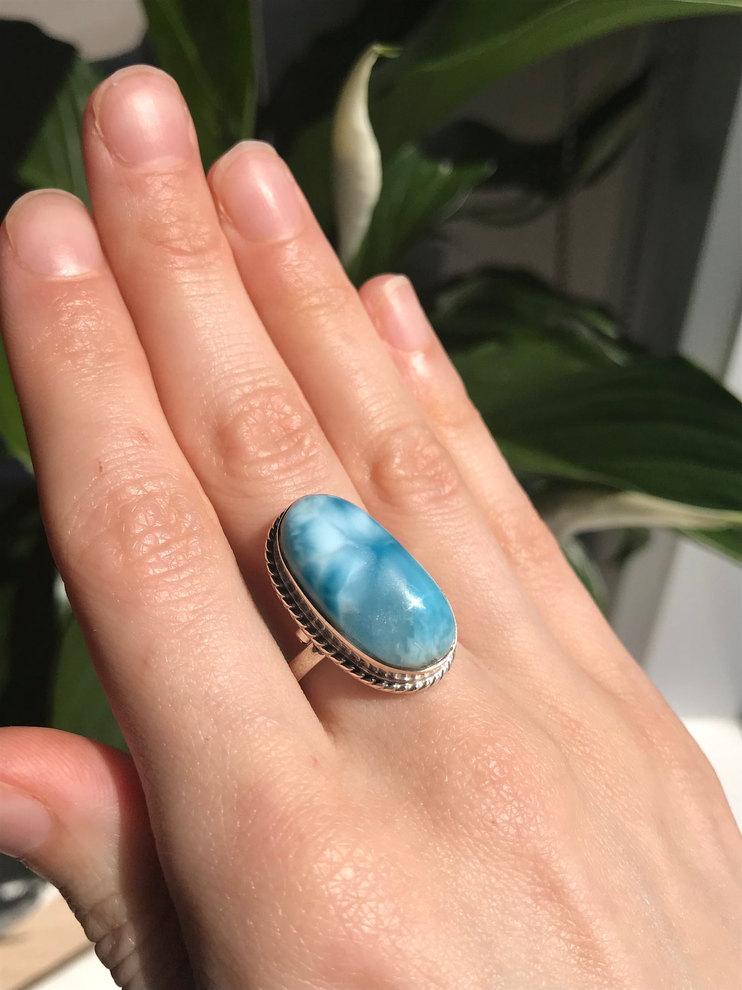 AAA Grade Larimar Adjustable Silver Ring 01