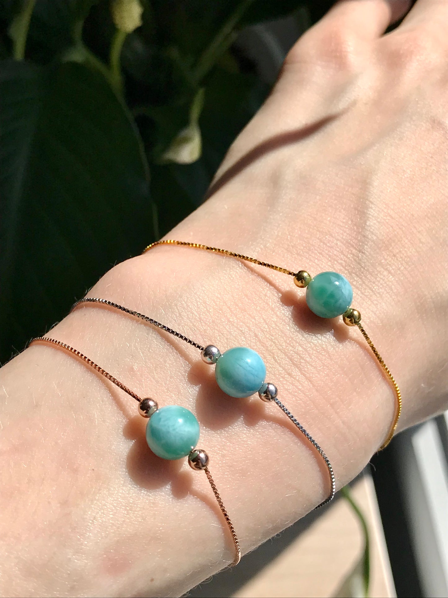 Larimar Bead Bracelet on Sterling Silver Chain