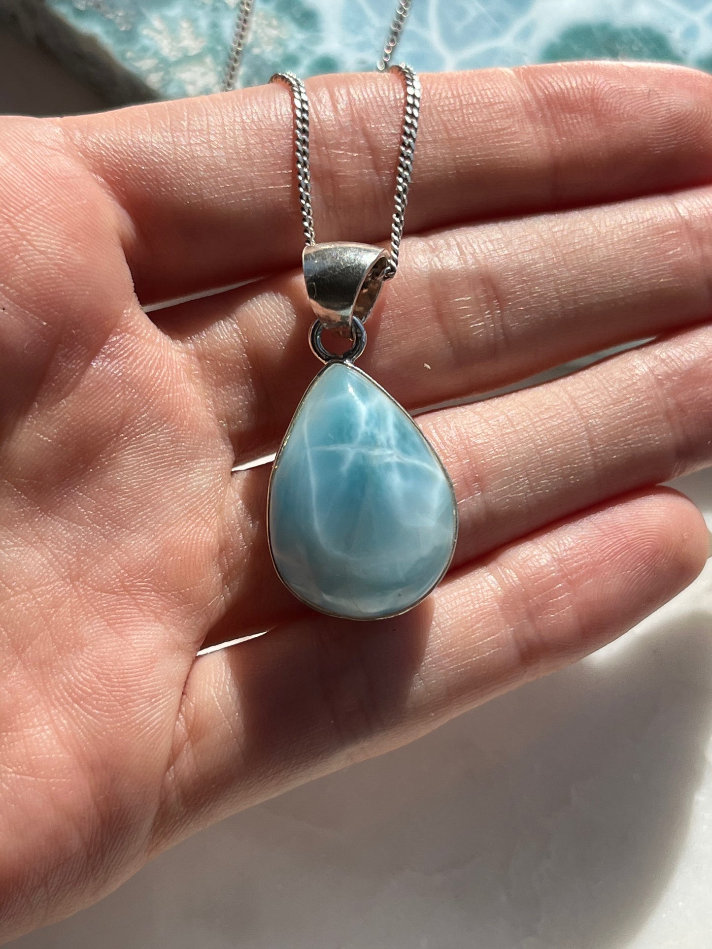 ‘Ascendant’ A+ Grade Larimar Sterling Silver Pendant #4