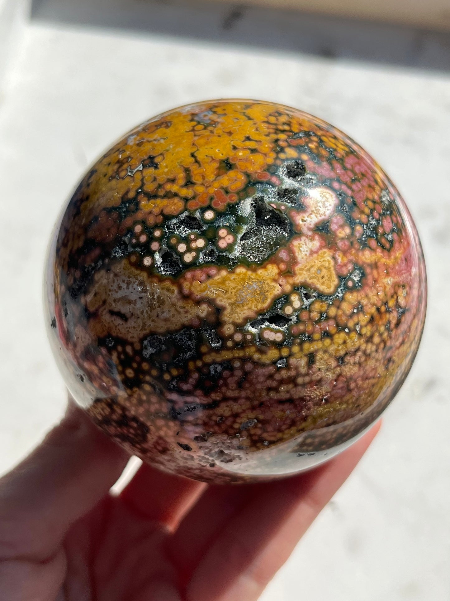 “Cosmic Wonder” Veinless Ocean Jasper Sphere