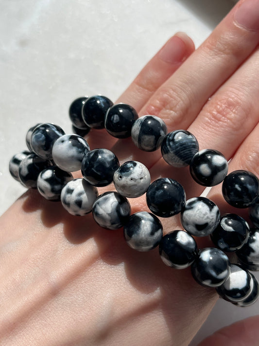 Orca Agate 10mm Bead Bracelet