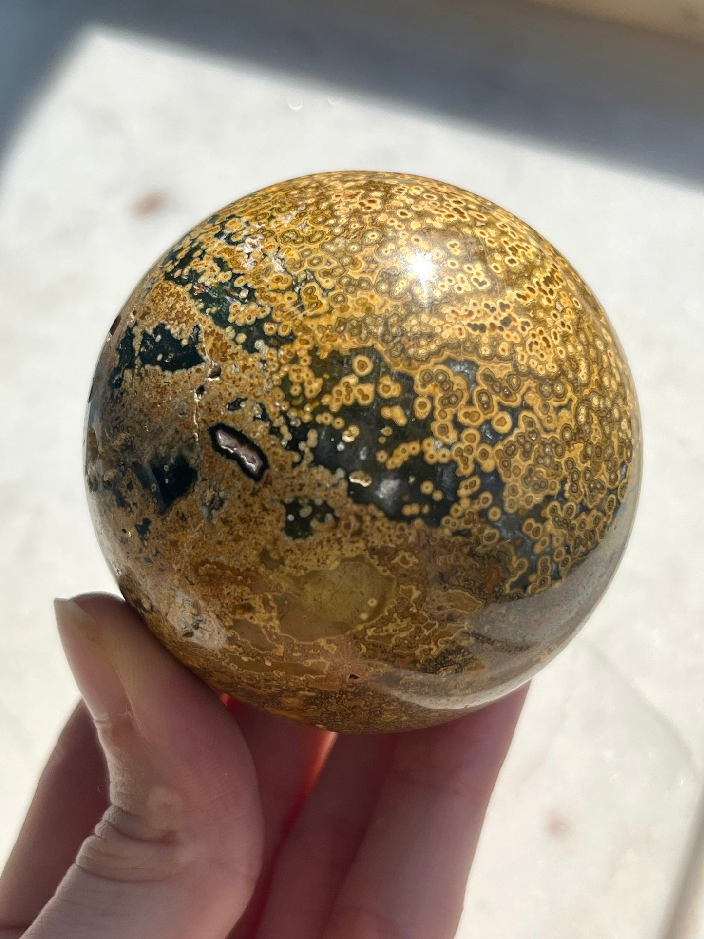 Yellow Orbicular Jasper Sphere