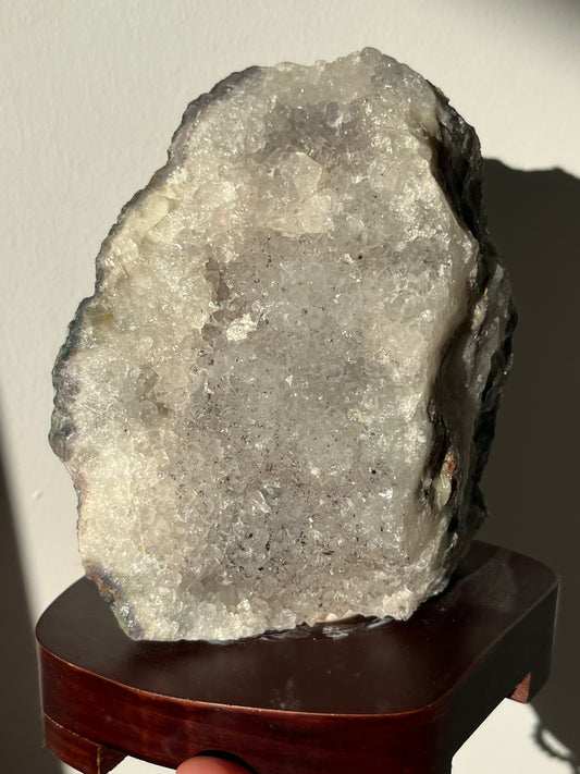 Brazilian Quartz Lamp on Wooden Base w/Lamp & Cord