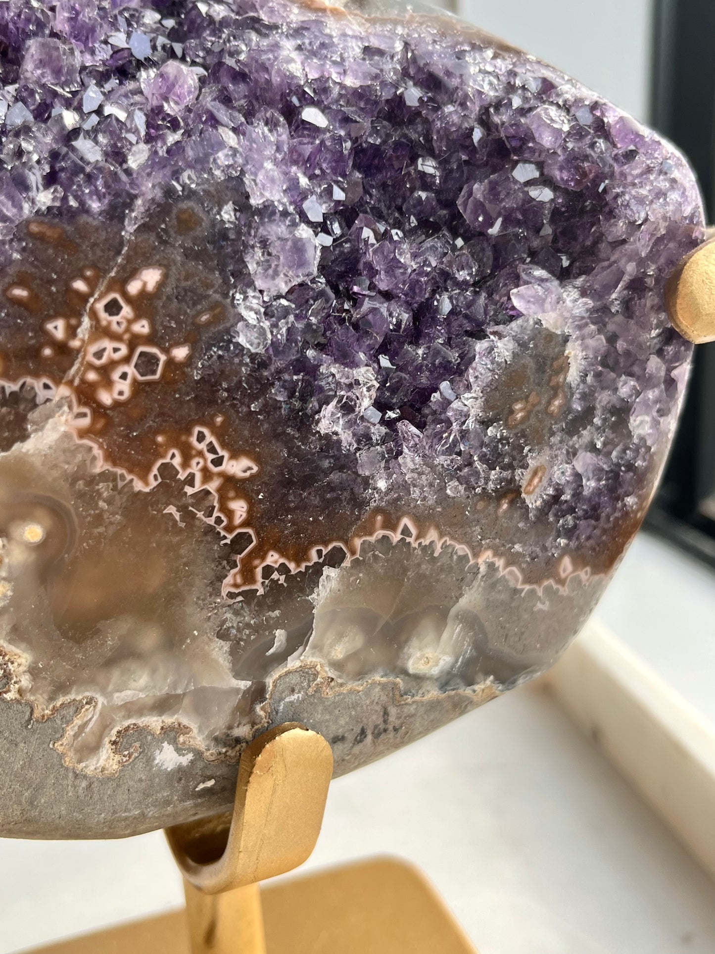 Opulent Amethyst Geode on Gold Stand