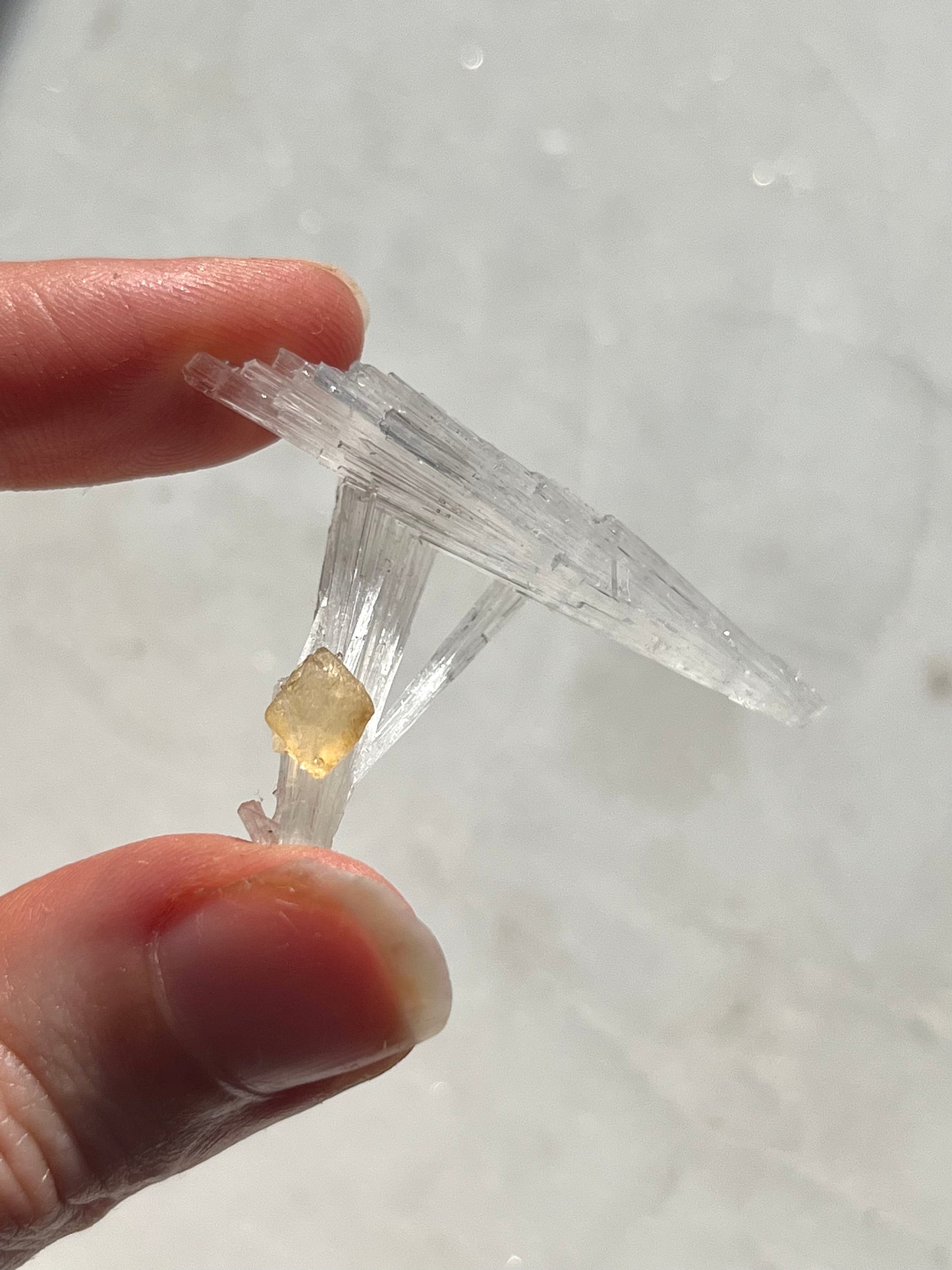 A Grade Yellow Rhombohedral Calcite on Scolecite Spray Specimen #SC10