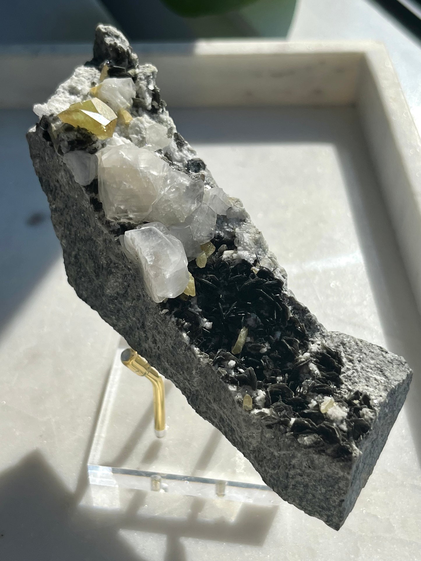"Hercules" Titanite, Calcite & Silver Mica Specimen on Feldspar Matrix #5