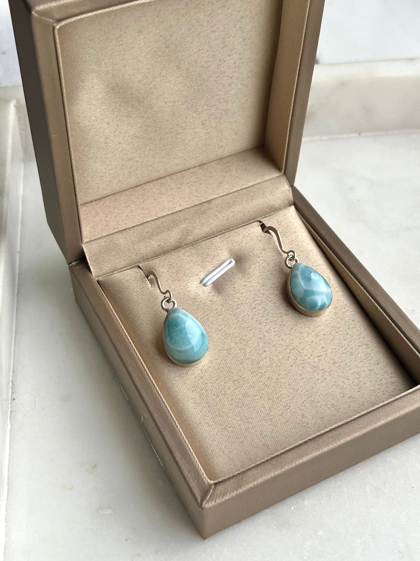 A Grade Larimar Teardrop Earrings (925 Sterling Silver) Set B