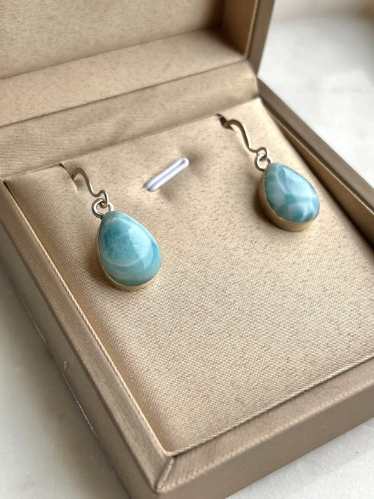 A Grade Larimar Teardrop Earrings (925 Sterling Silver) Set B