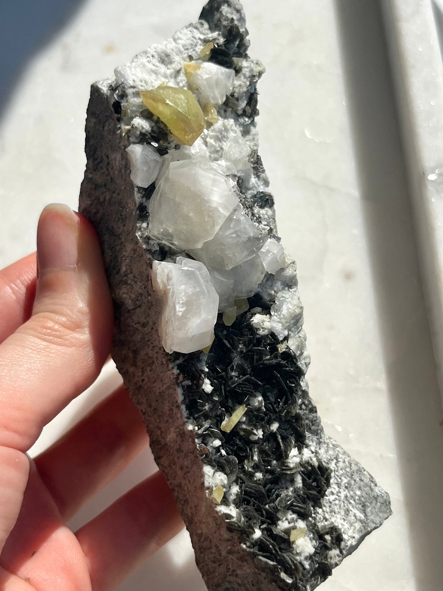 "Hercules" Titanite, Calcite & Silver Mica Specimen on Feldspar Matrix #5