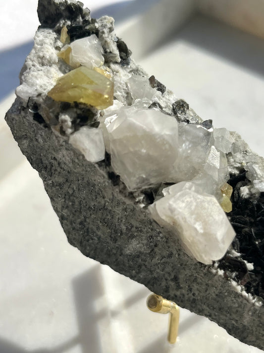 "Hercules" Titanite, Calcite & Silver Mica Specimen on Feldspar Matrix #5