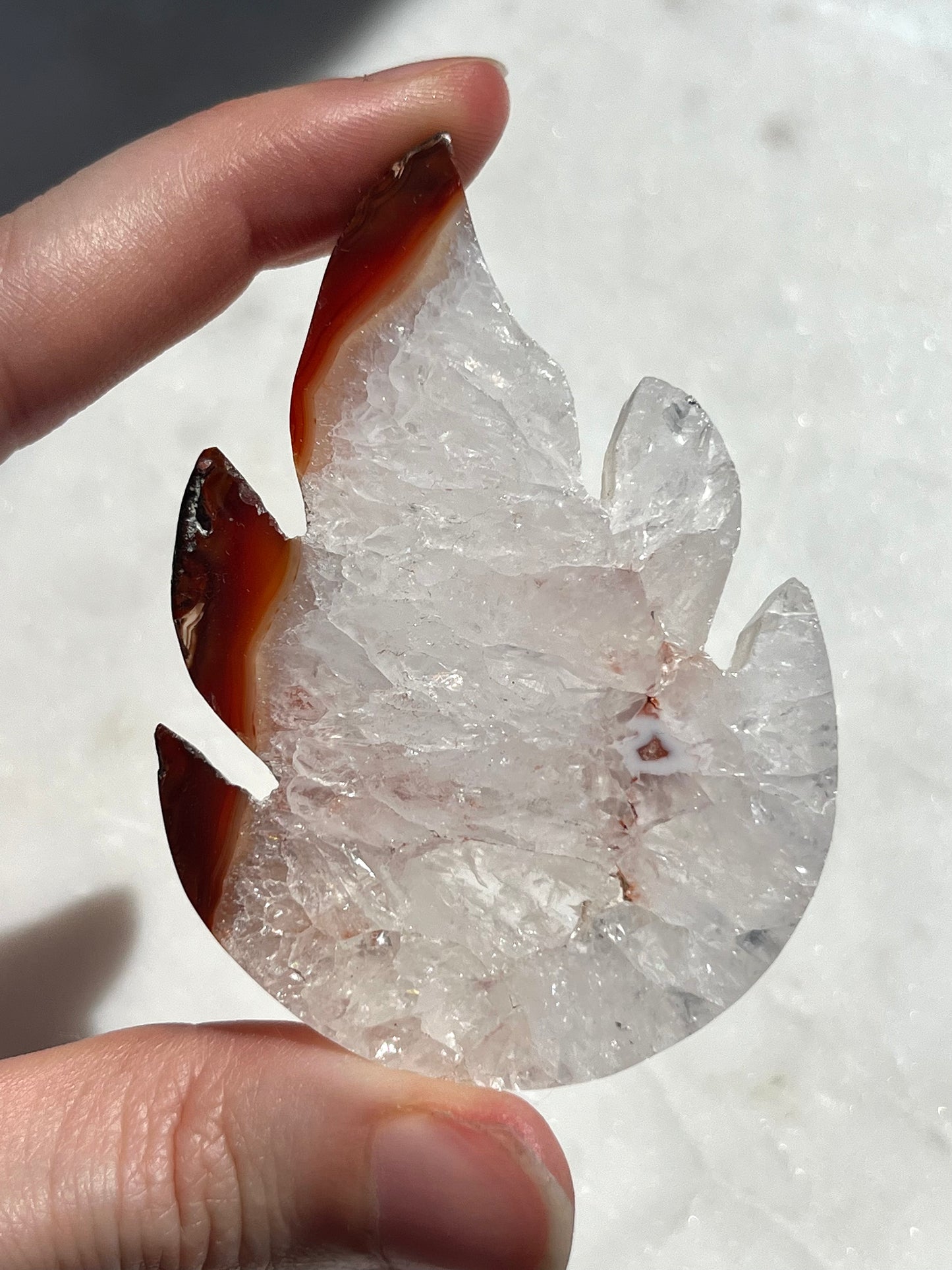 Indonesian Carnelian & Quartz Flame Carving