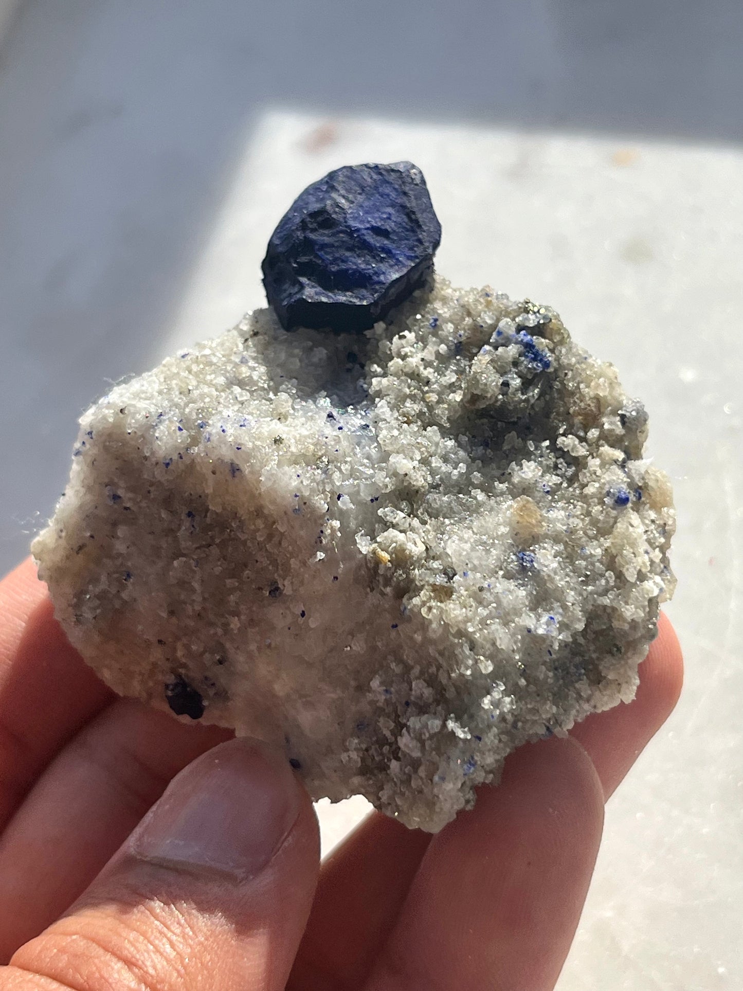"Tetra" Euhedral Lazurite, Calcite & Pyrite Specimen on Marble #12