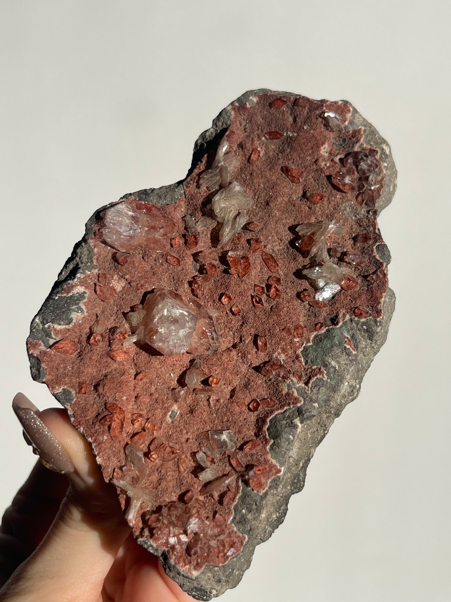 Apophyllite with Red Heulandite on Basalt Specimen