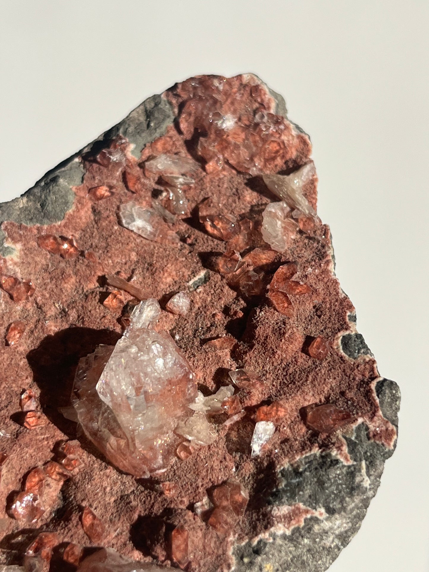 Apophyllite with Red Heulandite on Basalt Specimen
