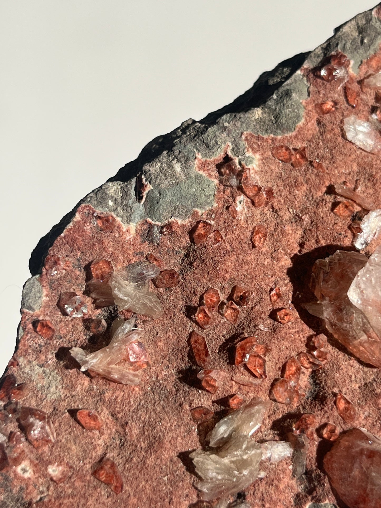 Apophyllite with Red Heulandite on Basalt Specimen