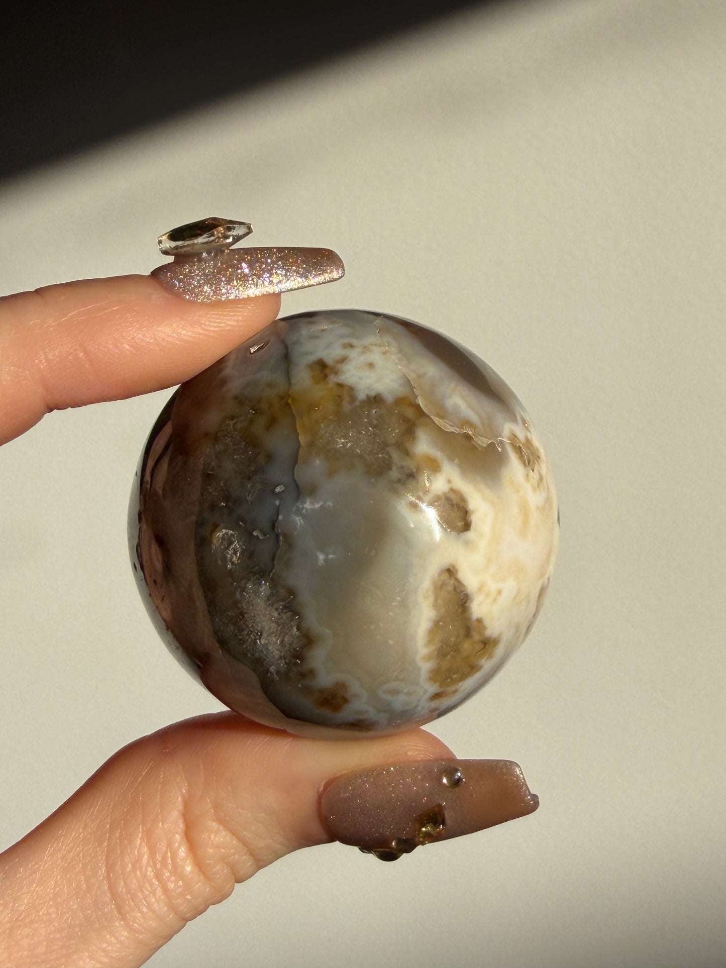 Blue Agate Sphere with Dendritic Inclusions (UV Reactive)