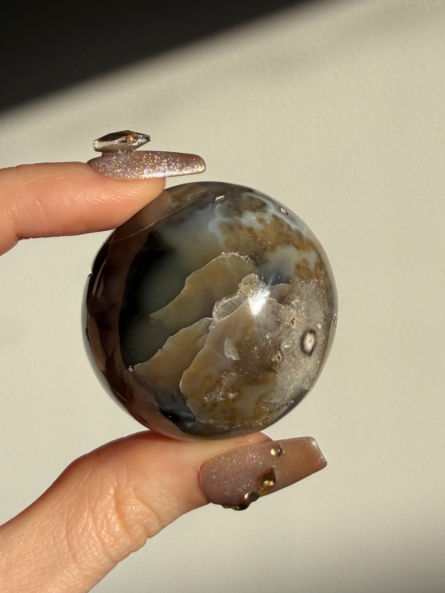 Blue Agate Sphere with Dendritic Inclusions (UV Reactive)