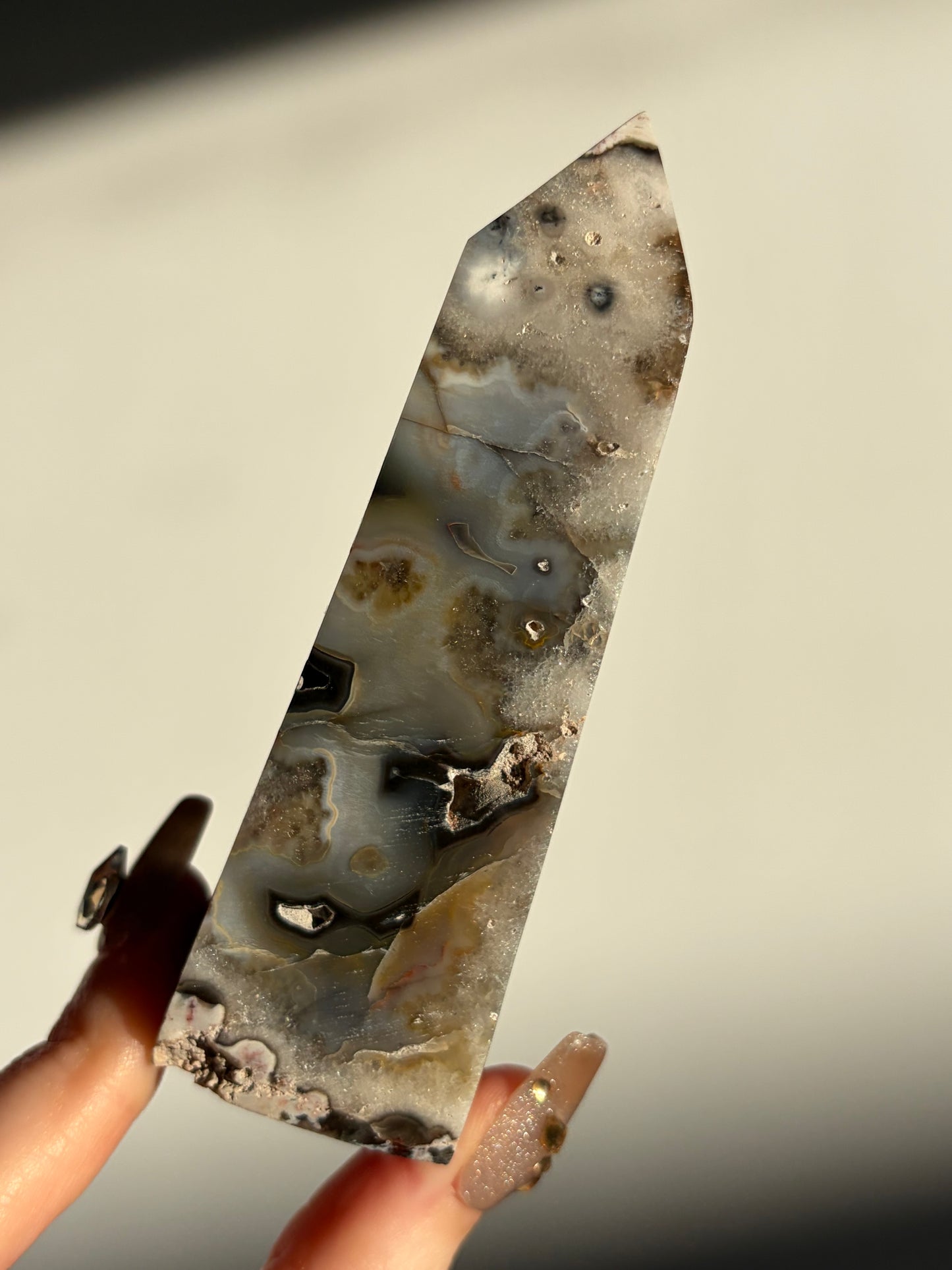 Argentine Blue Agate Tower with Dendritic Inclusions A (UV Reactive)