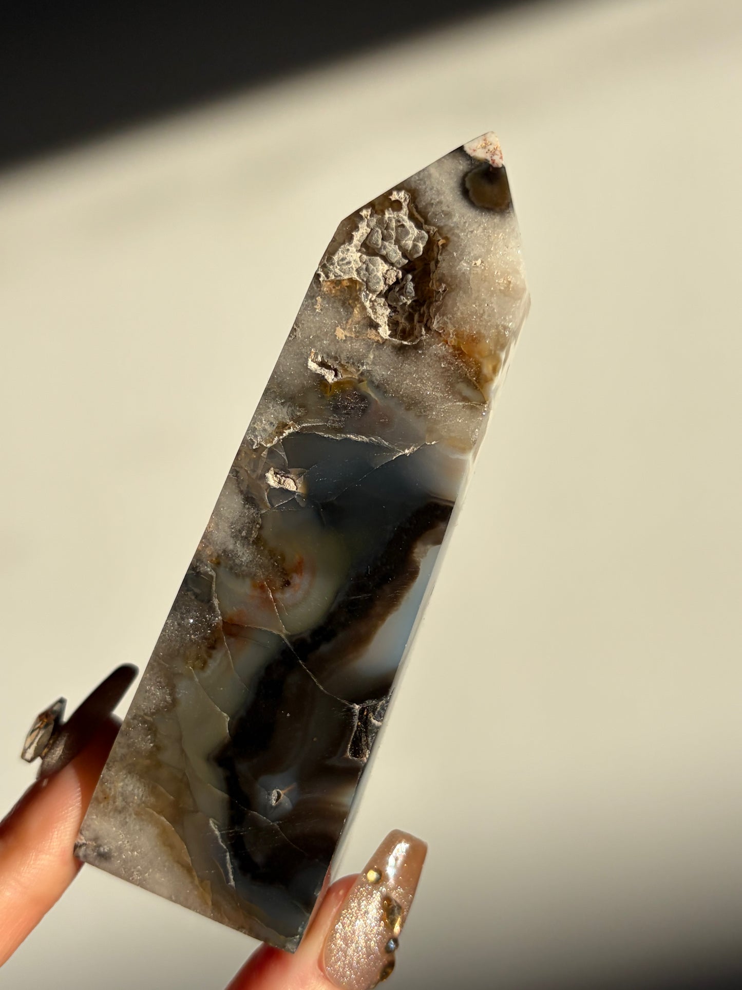 Argentine Blue Agate Tower with Dendritic Inclusions A (UV Reactive)