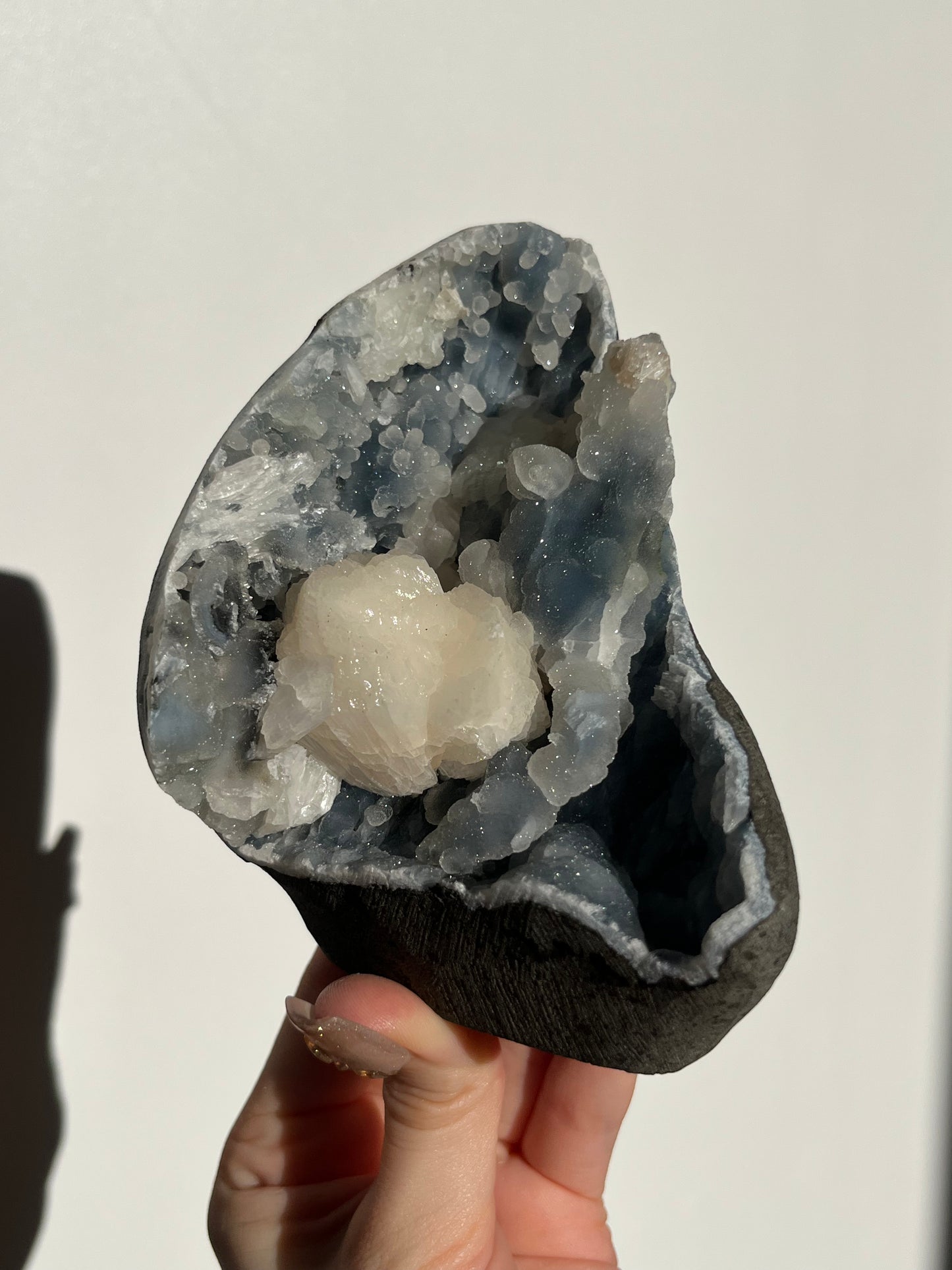 Pseudostalactitic Blue Chalcedony and Peach Stilbite Specimen (ex. Sachdave S & Alisha I collection)