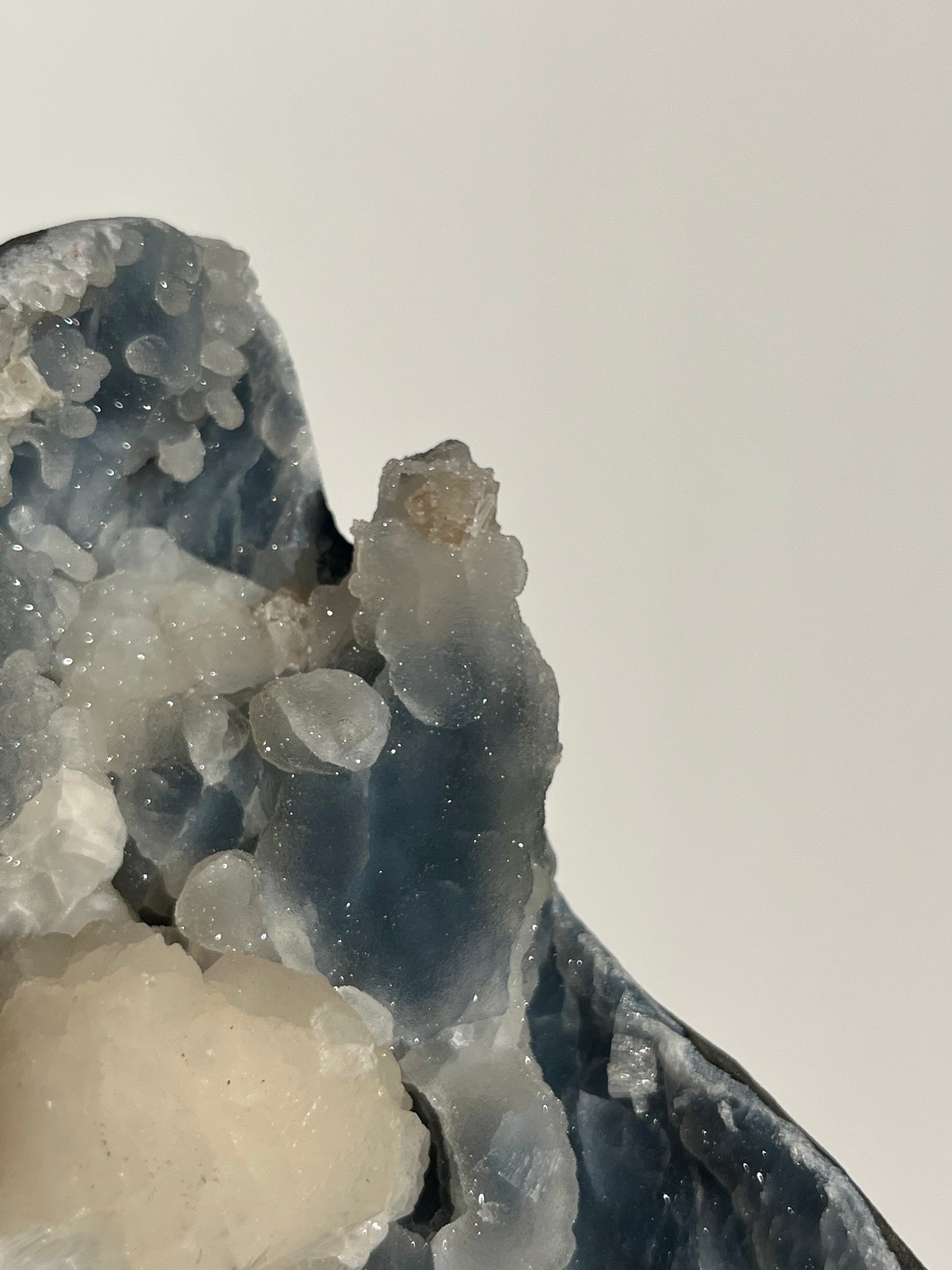 Pseudostalactitic Blue Chalcedony and Peach Stilbite Specimen (ex. Sachdave S & Alisha I collection)