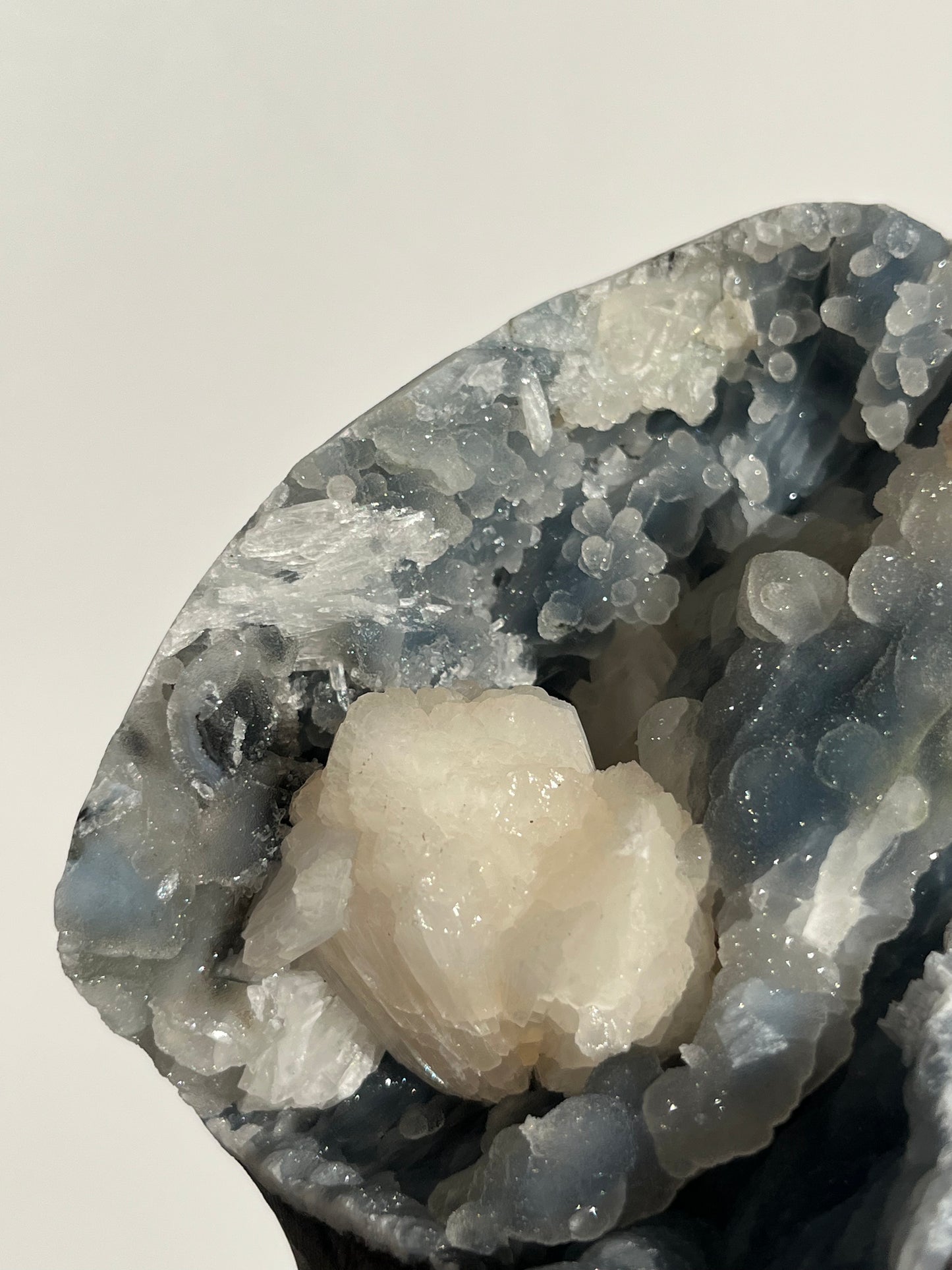 Pseudostalactitic Blue Chalcedony and Peach Stilbite Specimen (ex. Sachdave S & Alisha I collection)