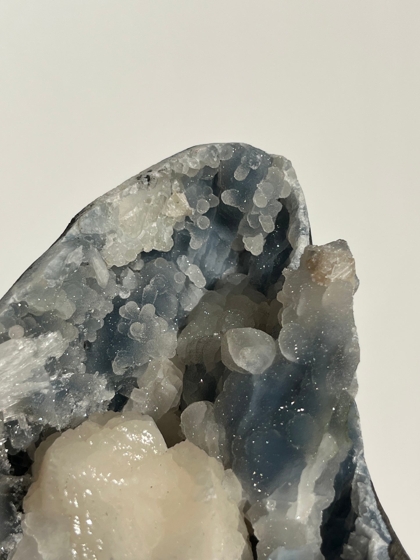 Pseudostalactitic Blue Chalcedony and Peach Stilbite Specimen (ex. Sachdave S & Alisha I collection)