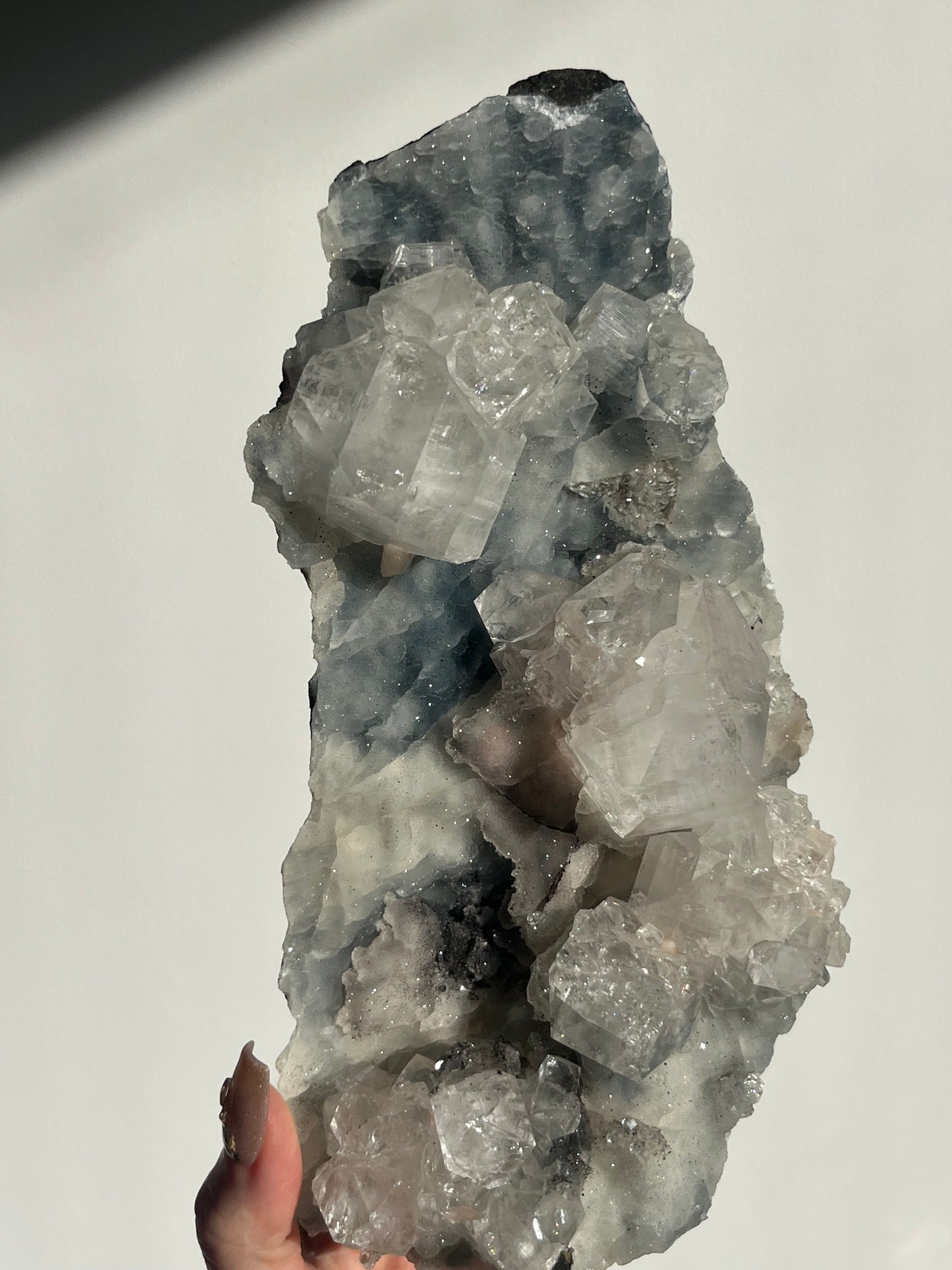 Blue Chalcedony with Apophyllite and Red Hematite Statement Specimen