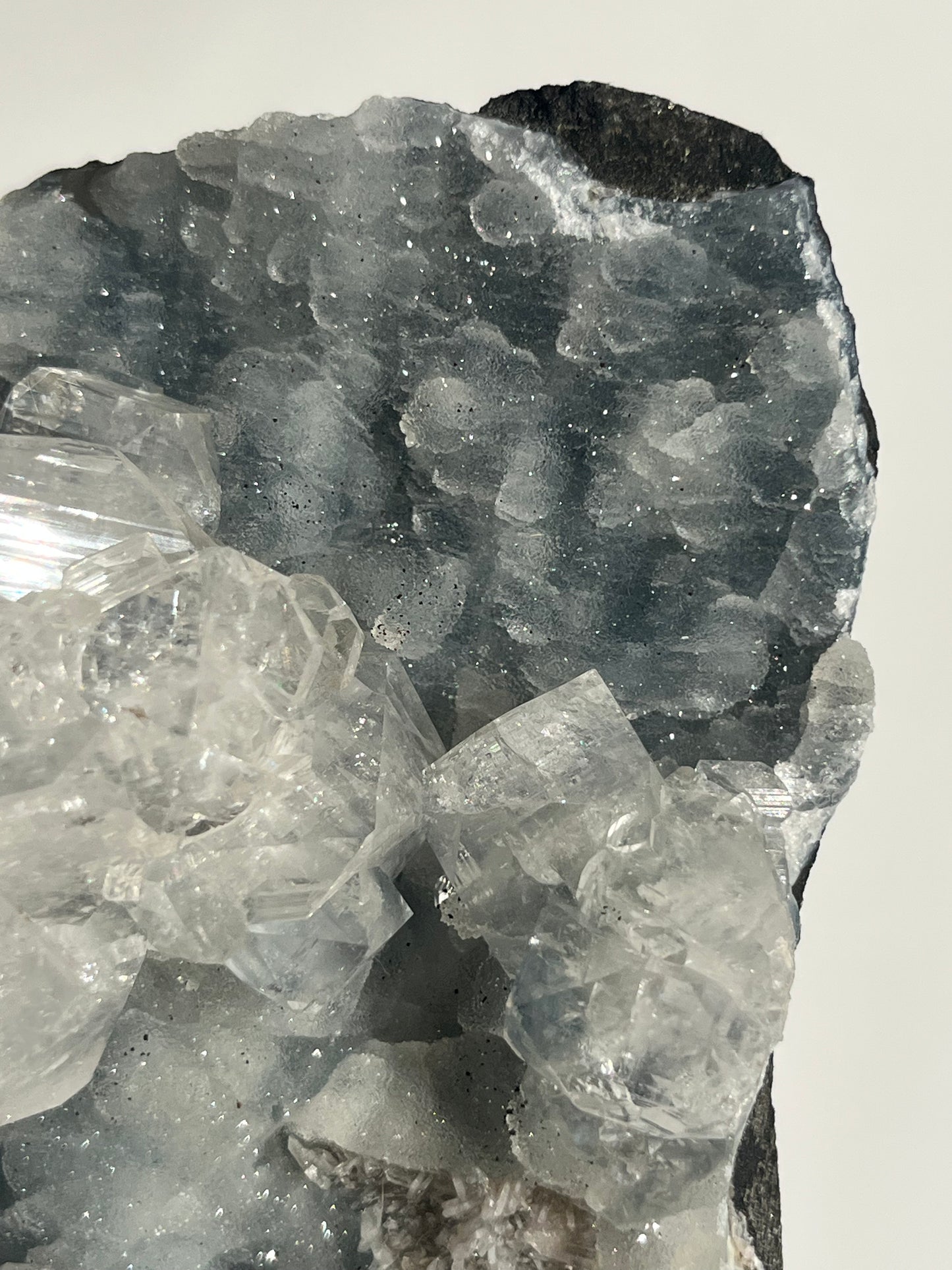 Blue Chalcedony with Apophyllite and Red Hematite Statement Specimen