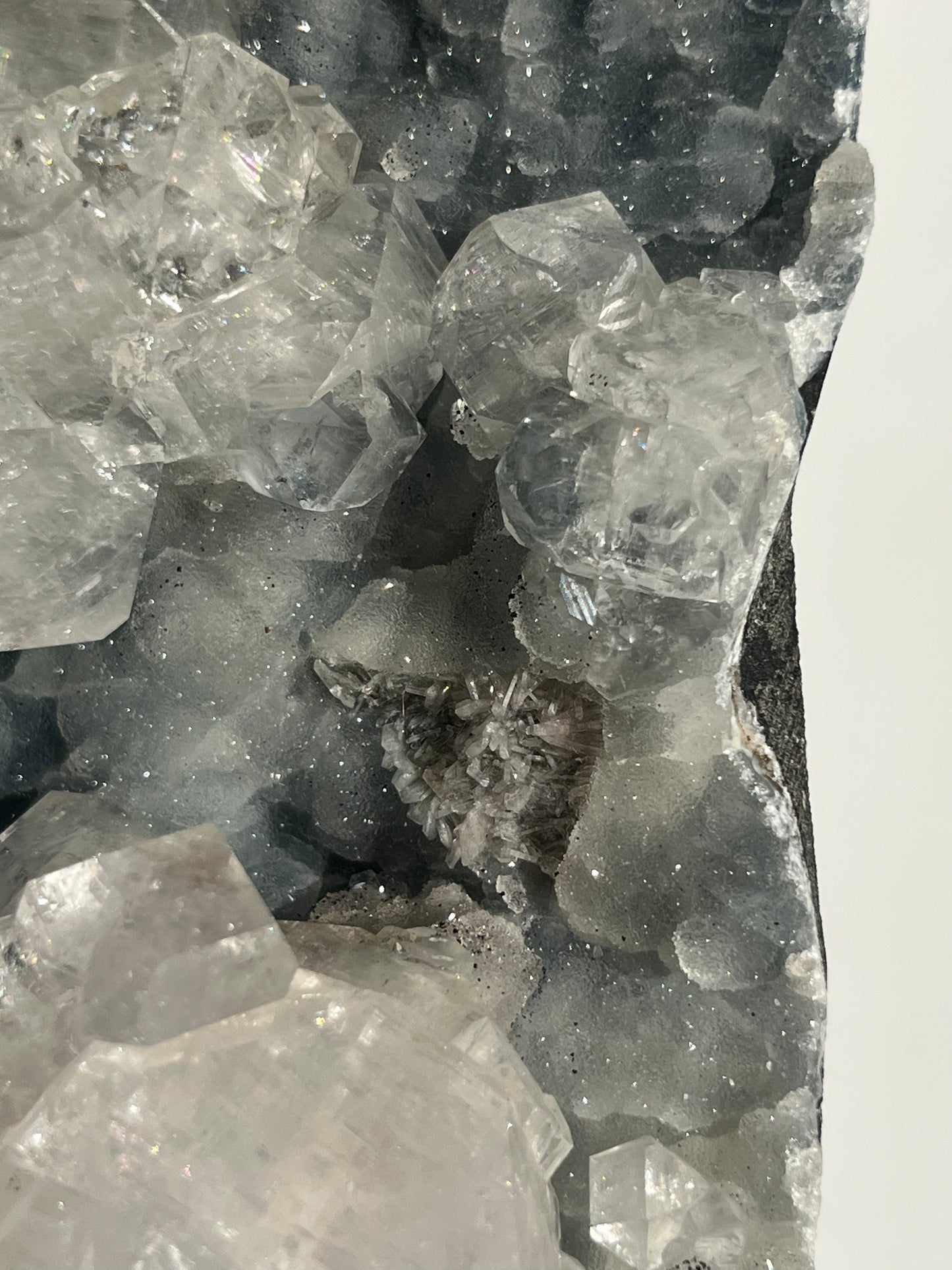 Blue Chalcedony with Apophyllite and Red Hematite Statement Specimen