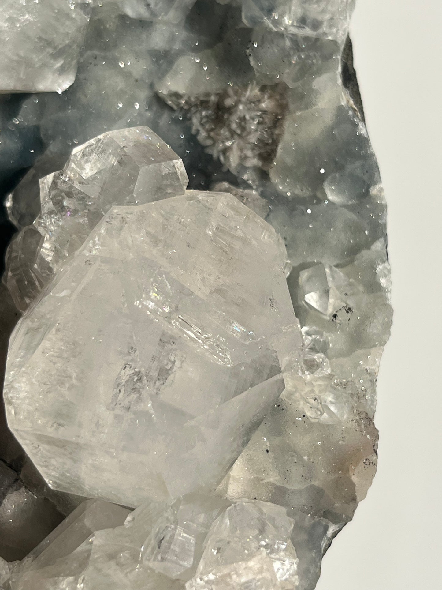Blue Chalcedony with Apophyllite and Red Hematite Statement Specimen