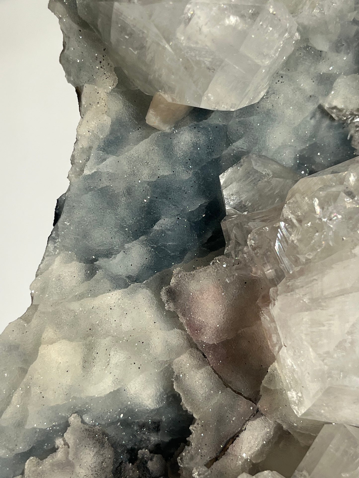 Blue Chalcedony with Apophyllite and Red Hematite Statement Specimen